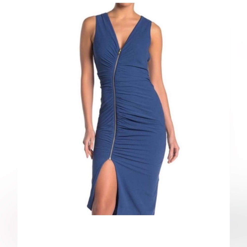 Dress the Population Women's Ivy Exposed Zipper Plunging Midi Dress green size S - Picture 9 of 10